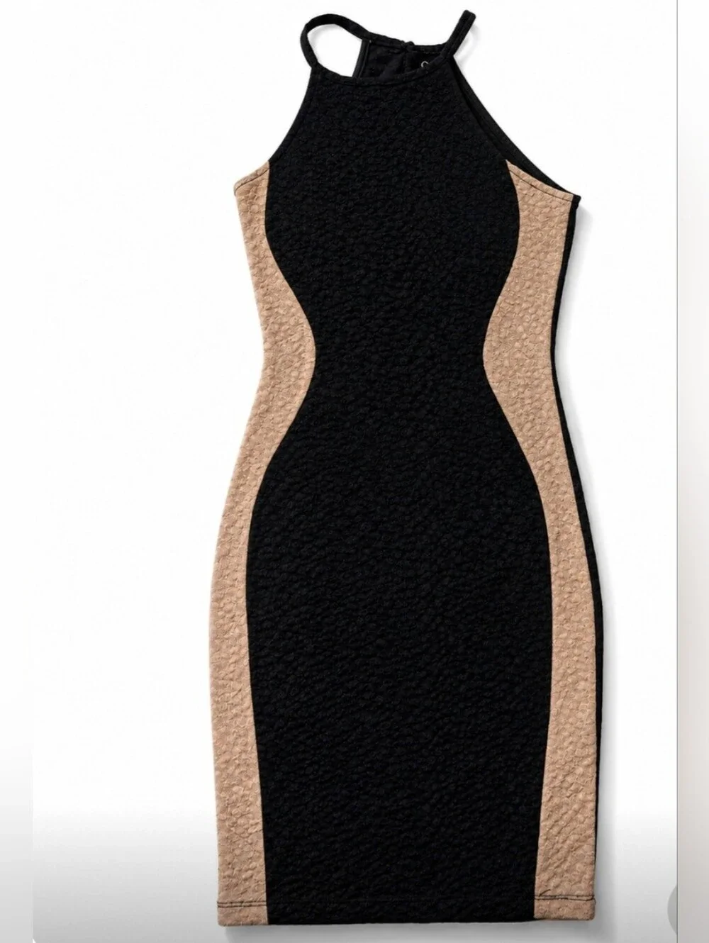 Windsor Black and Beige Halter Bodycon Midi Dress - Picture 5 of 5